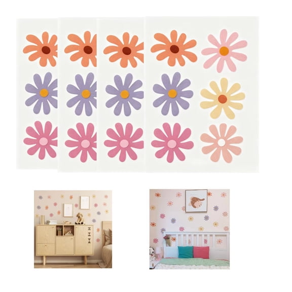 24 Pcs Daisy Wall Stickers, Children Nursery Vinyl Wall Art Decal Kids Baby Peel and Stick Girls Room Interior Home Decor, For Nursery, Bedroom, Living Room Dcor