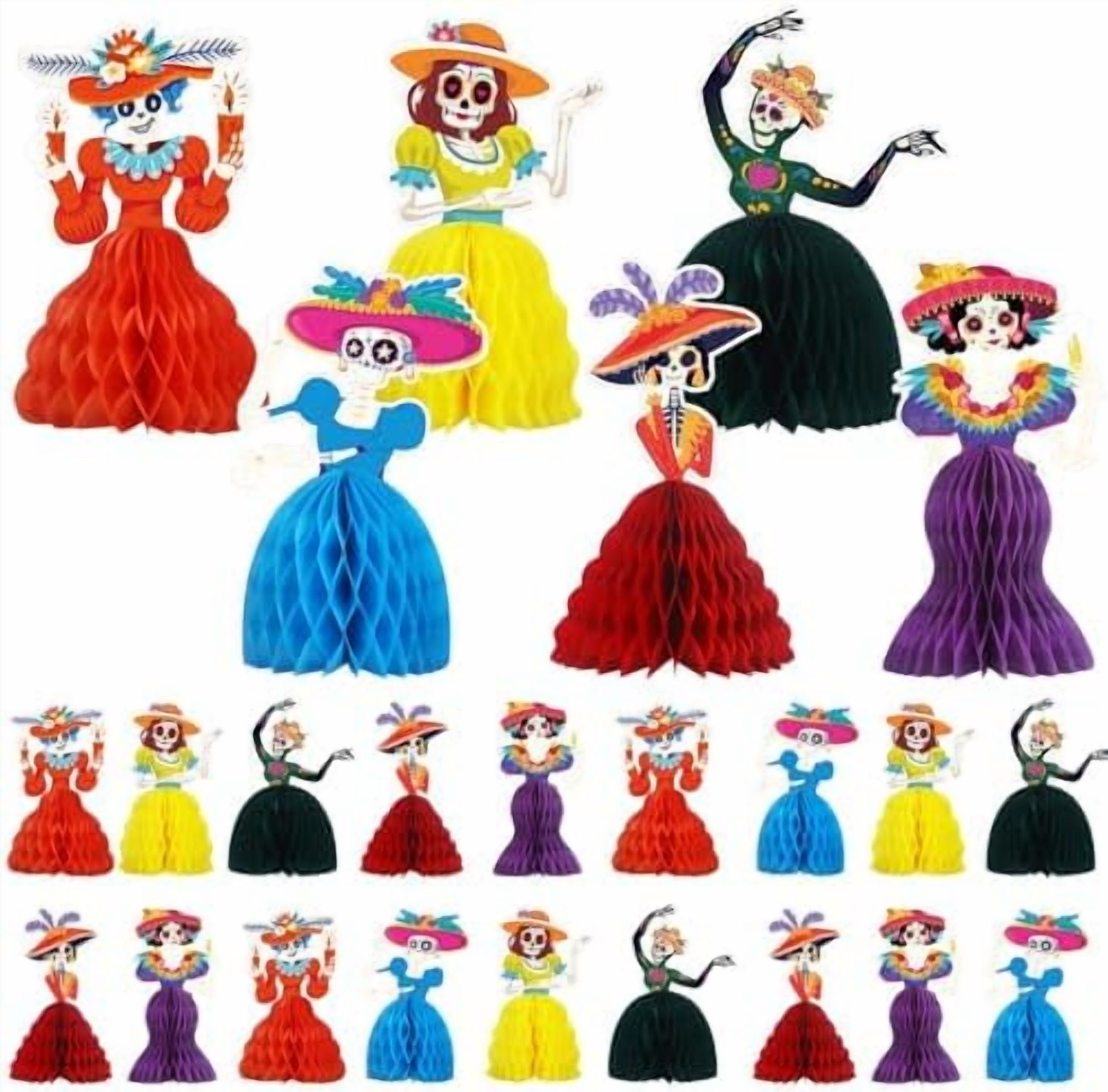 24 Pcs Day of the Dead Decorations Dia De Los Muertos Honeycomb Catrina ...