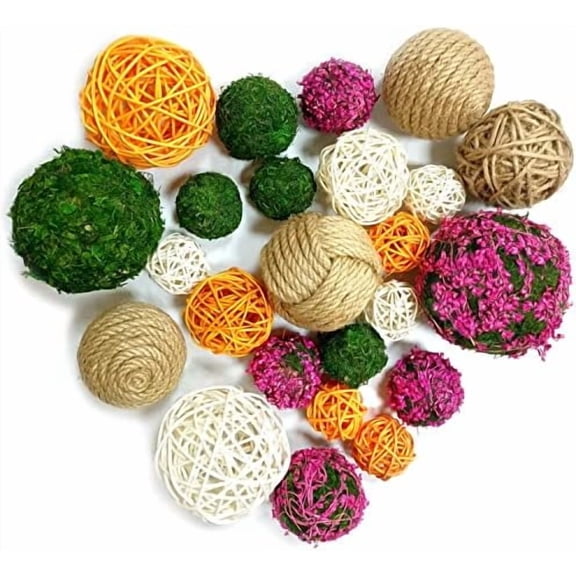 24 Pcs Decorative Balls, Wicker Balls, Moss Balls, Rattan Balls, Decorative Green Balls for Wicker Rattan Balls Set Vase Bowl Filler for Home Garden Wedding Party Decor$$Home Decor, Kitchen, & Other