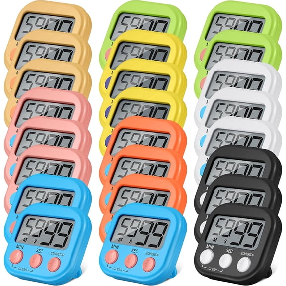 24 Pcs Digital Kitchen Timer Magnetic Timer Bulk On/Off Switch Minute Second Count up Countdown Loud Alarm for Exercise Cook Baking (Multicolor)