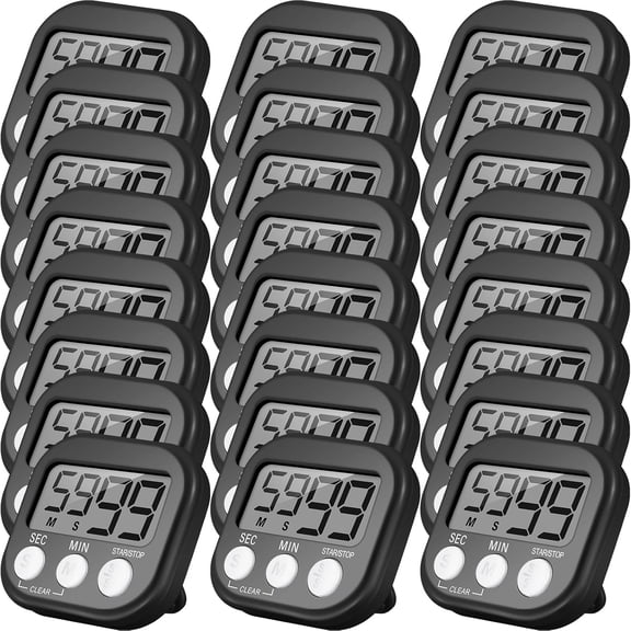 24 Pcs Digital Kitchen Timers Bulk Small Magnetic Timer On/Off Switch Minute Second Count up Countdown Loud Alarm for Classroom Cooking Baking(Black)
