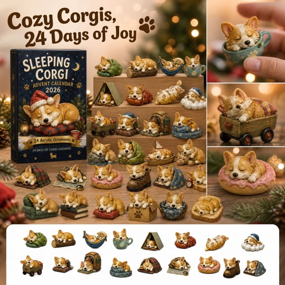 24 Pcs Dog Advent Calendar 2026, 24 Days of Sleeping Corgi 2D Acrylic Ornaments: Mini Figure Display, Holiday Decor and Stocking Stuffer, Ideal Acrylic Flat Ornament for Dog Lovers, A Holiday Treat