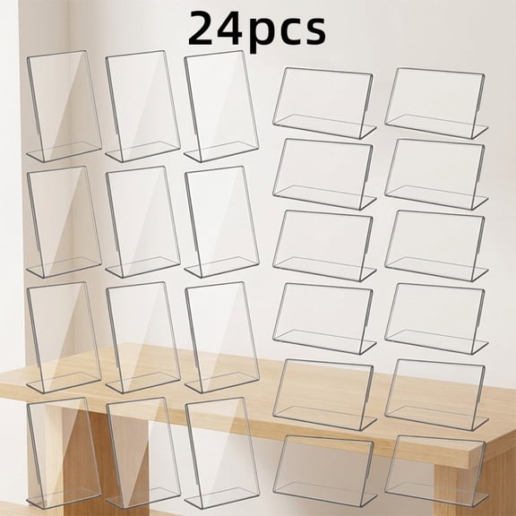 24 Pcs Double Sided Free Standing Desktop Display Stand,4x6 Inch Clear Acrylic Sign Holder with Horizontal and Vertical Slanted,Suitable for Retail Restaurant Office Wedding Home Decor