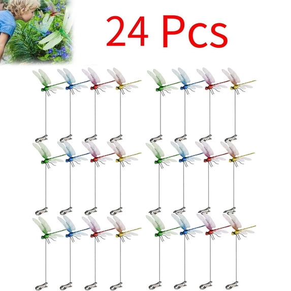 24 Pcs Dragonfly Clip Bug Repellent, 2026 New Fake Dragon Fly Hat Clips, 3D Dragonfly Garden Stakes Decor, Artificial Clip-On Fly Deterrent for Indoor Outdoors