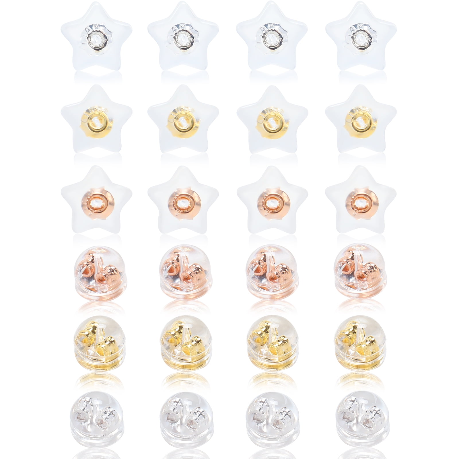 24 Pcs Silicone Earring Backs, 18K Gold Locking Secure Earring Backs for  Studs Droopy Fish Hook Heavy, 12 Pairs Hypoallergenic Comfy Soft Earring