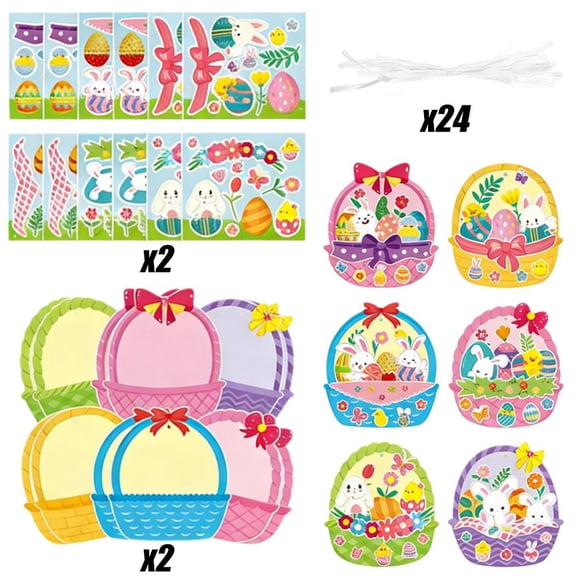 24 Pcs Easter Basket DIY Sticker Scenes Kit, Make Your Own Bunny and Egg Craft Stickers for Kids, Spring Holiday Party Favors for School Classroom Activity, Religious Sunday School Gifts