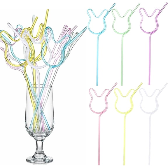 24-Count Easter Bunny Straws Pastel Plastic Drinking Straws For Birthday Baby Shower Spring Party Supplies Goodie Bag Fillers