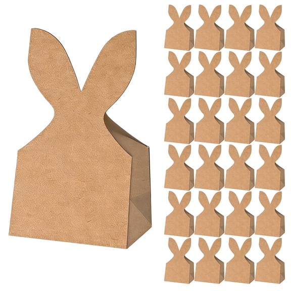24 Pcs Easter Goodie Bags, Easter Bunny Treat Bags, Rustic Paper Rabbit Ears Goodie Bags Bulk, DIY Easter Bunny Bags for Spring Easter Party Favors, Only Bags