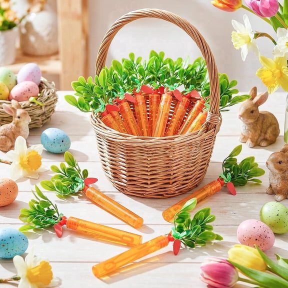 24 Pcs Easter Mini Carrot Bubble Wands Easter Egg Fillers Basket Stuffers Bubbles Bulk for Prizes Goodie Bag Stuffers Party Favors Outdoor(Vivid)