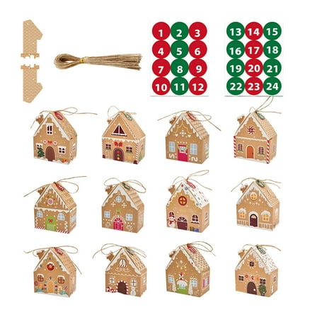 24 Pcs Empty Advent Calendar Boxes, Christmas Gingerbread House Gift Boxes for DIY Countdown, Holiday Party Favor Treat Packaging for Candy Cookies Goodie Snacks