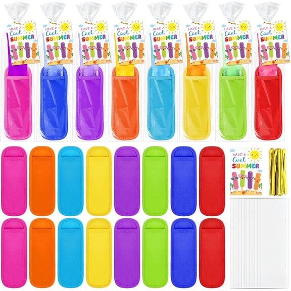 24 Pcs End of Year Gifts for Students,Popsicle Holders With Gift Cards and Bags Pop Sleeves for Summer Teacher Rewards Cool Treats End of the School Graduation Party Supplies