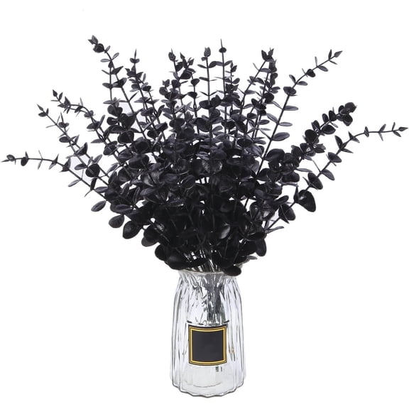 24 Pcs Eucalyptus Stems Black Artificial Eucalyptus Leaves Stems Artificial Fake Flowers for Home Office Flowers Bouquet Centerpiece Black Table Decor Christmas Decor