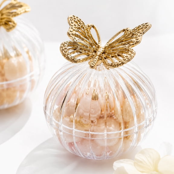 24 Pcs European Style Butterfly Candy Boxes Wedding Favor Containers with Gold Plated Design Clear Round Bottom Plastic Party Gift Boxes for Wedding Birthday Shower Event Decoration