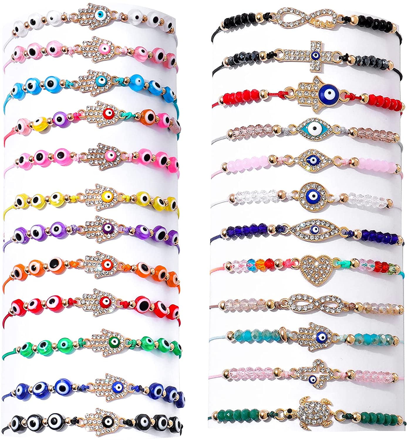 Cubahop Bracciale Evil Eye Doppio Strato A Graffetta | Lega Metallica | Regolabile | Gioiello Amicizia Per Donna E Ragazza (Argento)
