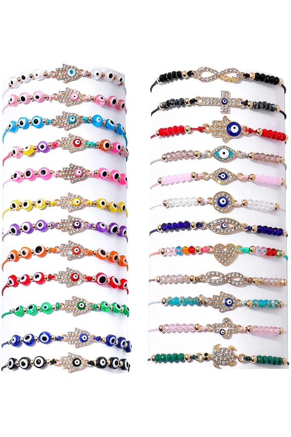 24 Pcs Evil Eye Bracelets Mexican Bracelets Bracelet Set Protection  Bracelets Gold Evil Eye Anklets Jewelry Gift for Women Girls Boys
