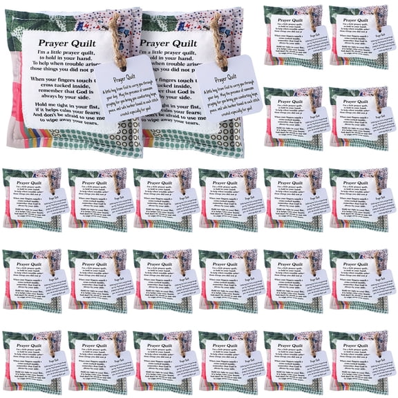 24 Pcs Fabric Prayer Quilt Squares with Cross Inside, Inspirational Scripture Pocket Quilts with Carry Bags, Multicolor Spiritual Keepsake Christian Gift Set for Daily Comfort and Faith
