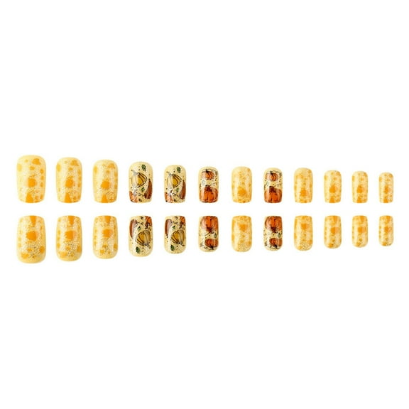 24 Pcs Fall Artificial Nails Short Square False Nails Thanksgiving Press On Nails Pumpkins Full Covers Stick on Nails