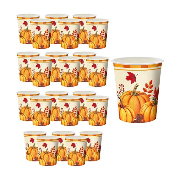 24 Pcs Fall Decorations Paper Cups,Pumpkin Themed Disposable Tableware | Thanksgiving Pumpkin Maple Leaf Decor Paper Cup for Autumn Party Tableware Decorations Supplies