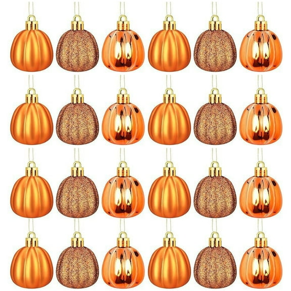 24 Pcs Fall Pumpkin Hanging Ornament Thanksgiving Tree Decorations Mini Pumpkin Ball Decorations Farmhouse Fall Ornaments for Small Tree for Autumn Thanksgiving Halloween