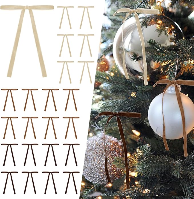 24 Pcs Fall Set Velvet Christmas Tree Bows Door Garland Decor Vintage ...