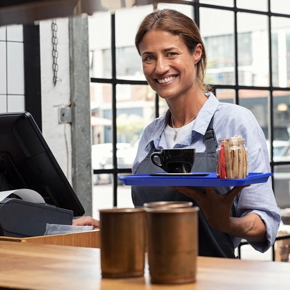 24 Pcs Fast Food Tray Bulk Plastic Serving Tray 14 x 11 Inch Rectangular Restaurant Cafeteria Trays Non Slip Waiter Serving Platter for Kitchen Party Table Cafe Bar Hotel Home(Navy Blue)