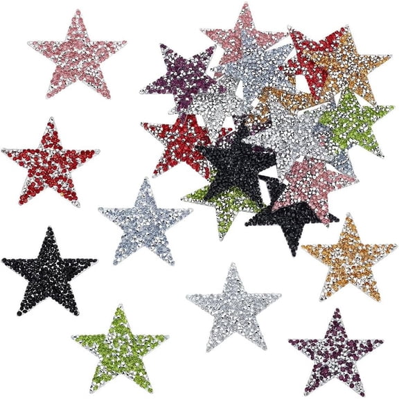 24 Pcs Five-Pointed Star Rhinestone Patches 8 Colors Pentagram Iron on Applique Hotfix Rhinestone Trimming Patch Clothing Repair Patches for Backpack Pants Hat Jeans Christmas Daily Use diy
