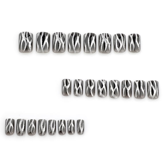 24 Pcs Flame Full Covers On Nails Square Acrylic Nails Black Gradients Glittering False Nails