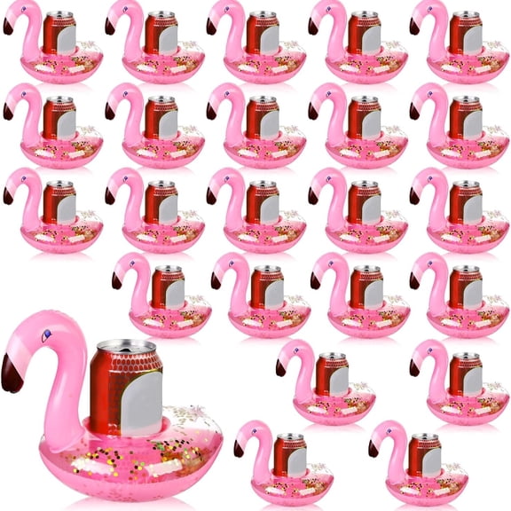 24 Pcs Flamingo Inflatable Drink Holders, Pool Floating Cup Holders with Glitter Sequins, Flamingo Drink Floaties for Pool Party, Hot Tub Accessories, Spring Summer Pool Decorations