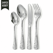 24 Pcs Floral Silverware Set for 6 Stainless Steel Utensil Set Including Fork Spoon and Knife Mirror Polished for Home Restaurant Dishwasher Safe