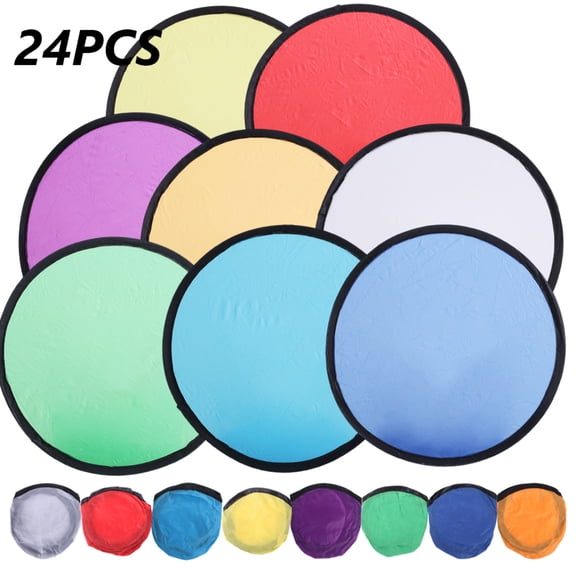 24 Pcs Foldable Flying Disc Fans with Bag Folding Pocket Toy Set Fun Birthday Party Favors Summer Outdoor Activity Game Halloween Christmas, 8 Colors