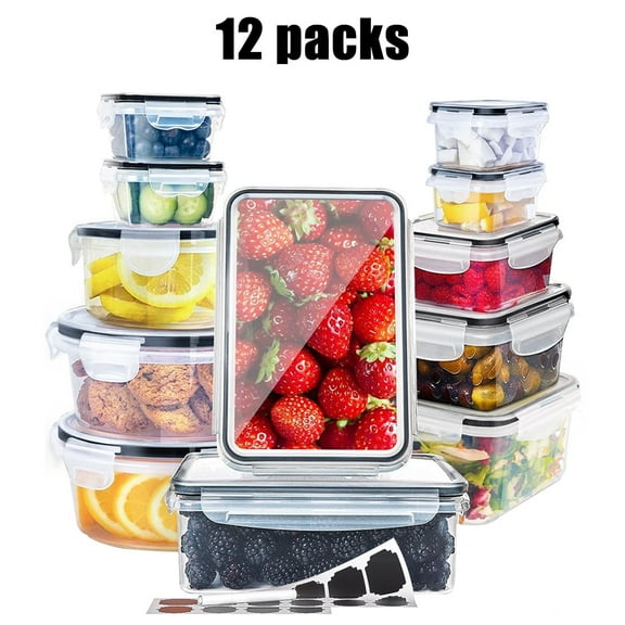 24 Pcs Food Storage Containers with Lids, Airtight Stackable Kitchen Bowls Set Meal Prep Containers-BPA Free Leak Proof Plastic Lunch Boxes- Freezer Microwave Safe (10 Lids + 10 Containers)