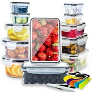 GPED 24 Pcs Food Storage Containers with Lids Airtight- Stackable Kitchen Bowls Set Meal Prep Containers-BPA Free Leak Proof Plastic Lunch Boxes- Freezer Microwave safe 12 Lids + 12 Containers