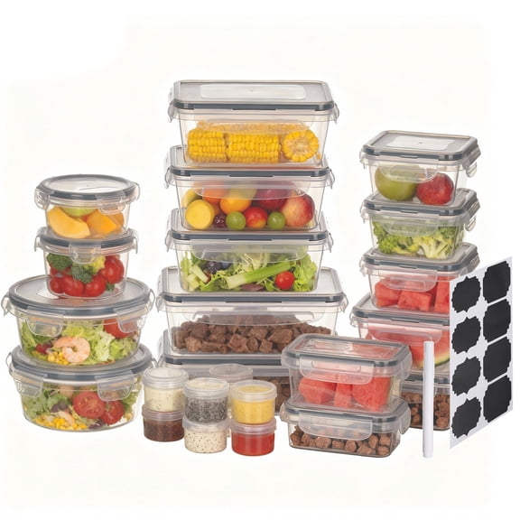 HONEIER 24 Pcs Food Storage Containers with Lids, Airtight & Leakproof Kitchen Storage Containers Set, BPA Free, Leak-Proof with Labels & Marker Pen