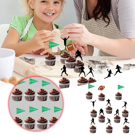 24 Pcs Football Cupcake Toppers, Disposable Foot Ball Themed Toothpicks, Touchdown Players Flagship Cake Toppers, Football Party Decorations 2026 for Sports Theme Baby Shower Party Supplies
