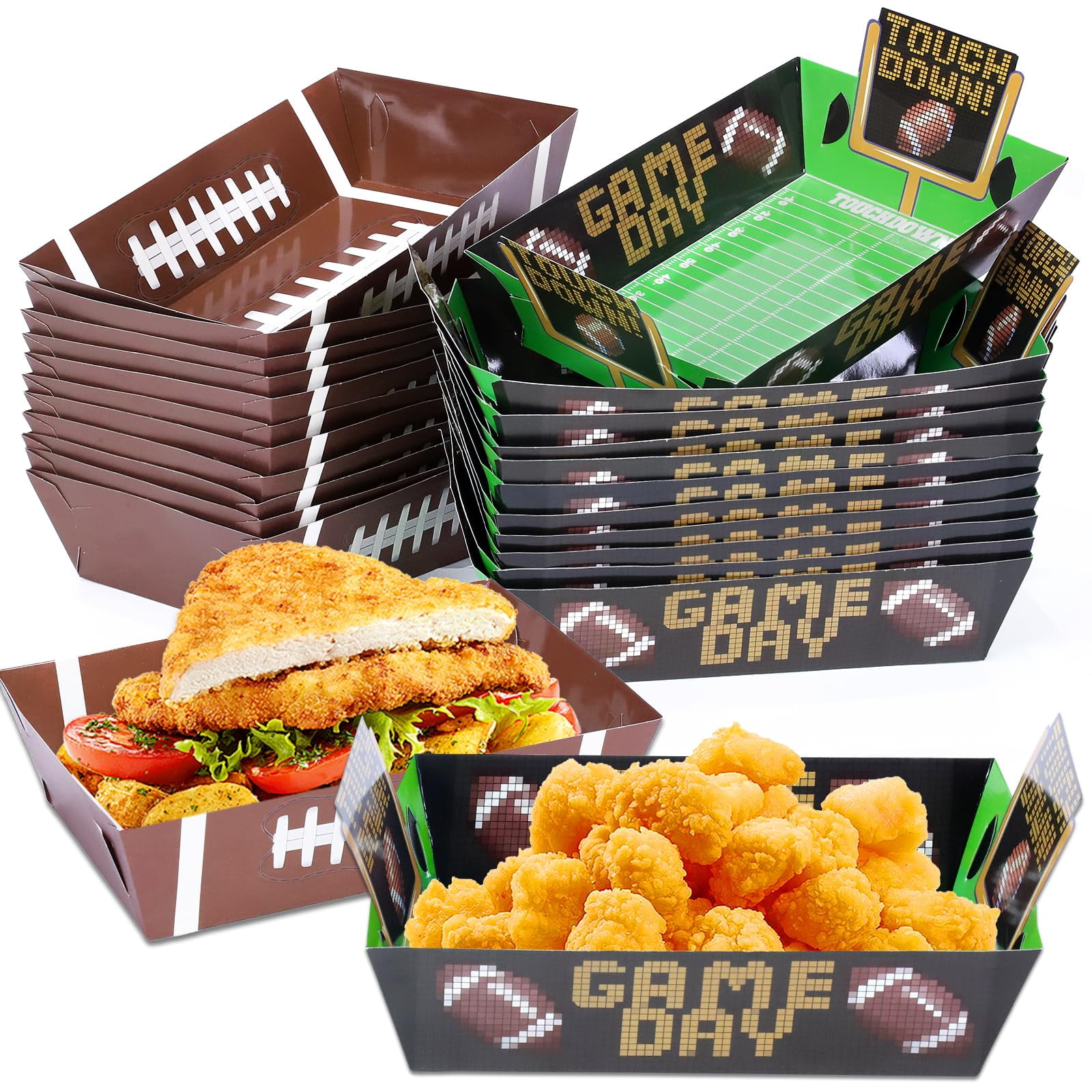 24 Pcs Football Party Supplies Football Paper Food Plates, Large Football Food Tray, Thicken Disposable Bowls for Football Birthday Party Decorations Super Bowl Party Favors