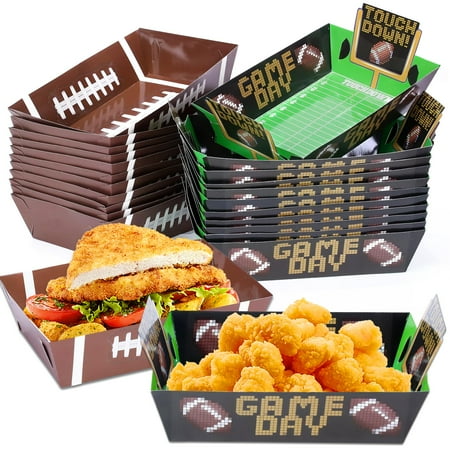 24 Pcs Football Party Supplies Football Paper Food Plates, Large Football Food Tray, Thicken Disposable Bowls for Football Birthday Party Decorations Super Bowl Party Favors