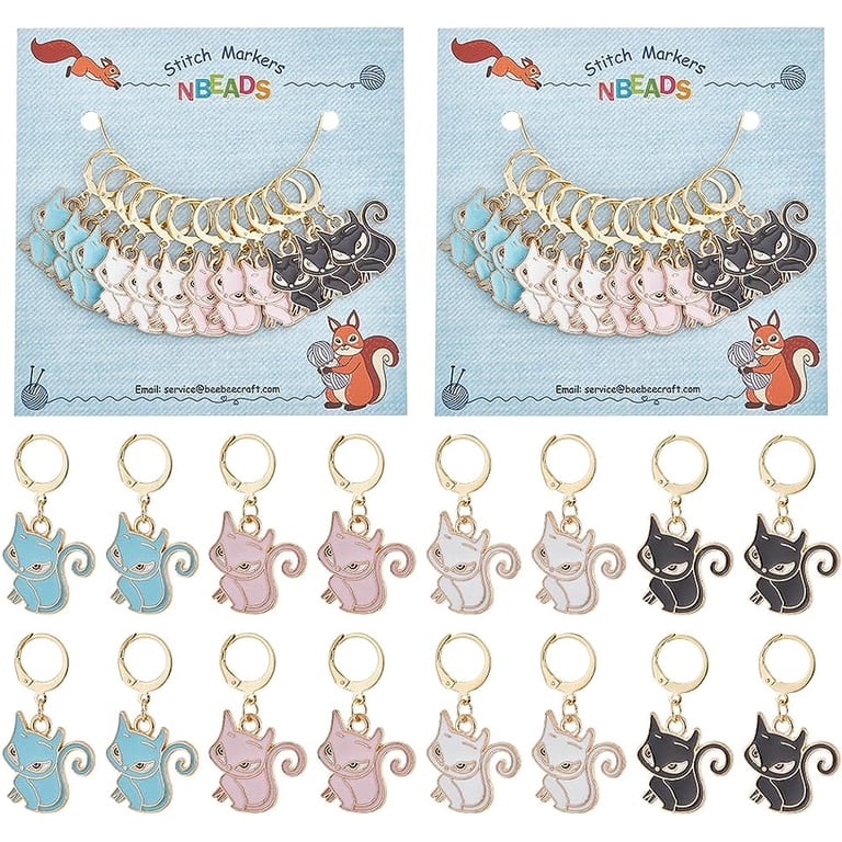 NBEADS Fox Stitch Markers - 15 Pcs, Alloy Enamel, Locking Clasp, For Crochet & Knitting