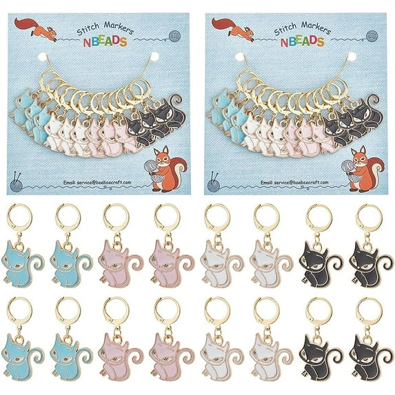 24 Pcs Fox Stitch Markers, Alloy Enamel Crochet Stitch Marker Charms 304 Stainless Steel Clasp Locking Stitch Marker for Knitting Weaving Sewing Jewelry Making