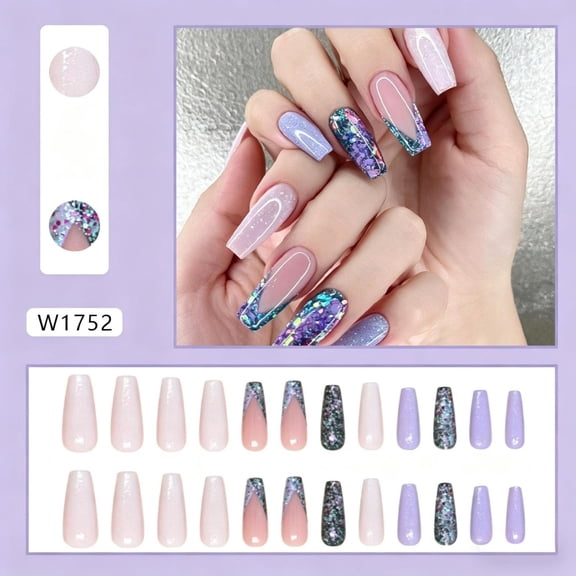 24 Pcs French Press On Nails,Long Coffin False Nail Tips,Advanced Texture Reusable Full Cover Fake Nails, Easy Wear Fits Well No Fall Off,Stylish Nail Art Accessories for Women Daily Party Use
