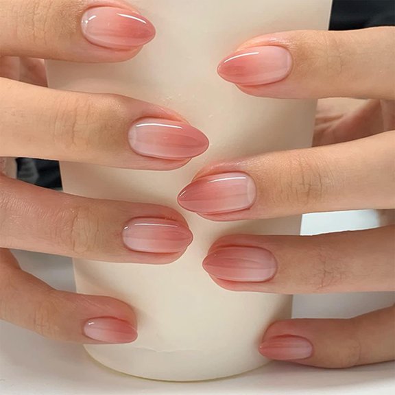 24 Pcs French Tip On Nails Simple False Nails Short Almond Gradients Artificial Nails for Woman