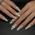 24 Pcs French Tip Press on Nails Medium Almond Fake Nails 3D Bow Flower