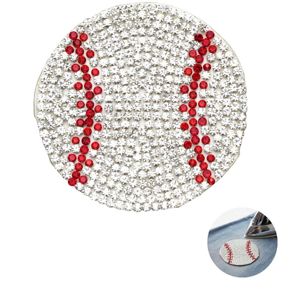 24 Pcs Full-Rhinestone Baseball Iron-On Transfer Patches, DIY Appliqus for Clothing, Shoes, and Hats, Wholesale Rhinestone Iron-On Motifs, Silver Baseball
