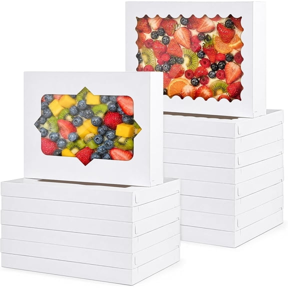 24 Pcs Full Sheet Cake Boxes with Cake Boards 26.5 x 19.5 x 5 Inch White Rectangular Bakery Boxes for Cakes Pastries Pies