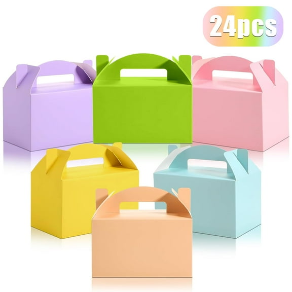 24 Pcs Gable Gift Box, Party Favor Boxes, Goodie Gift Boxes for Birthday Party, Wedding, Baby Shower, 6 x 3.5 x 3.5 inch