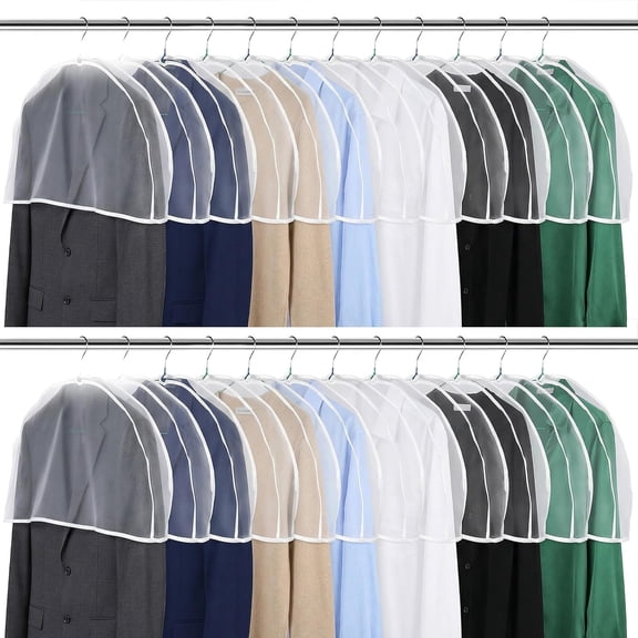 24 Pcs Garment Covers for Hanging Clothes, Clear Shoulder Cover Breathable Garment Dust Covers Protectors With 2" Gusset for Suit, Coats, Jackets, Dress, Closet Storage, 24''W x 12"H x 2''D
