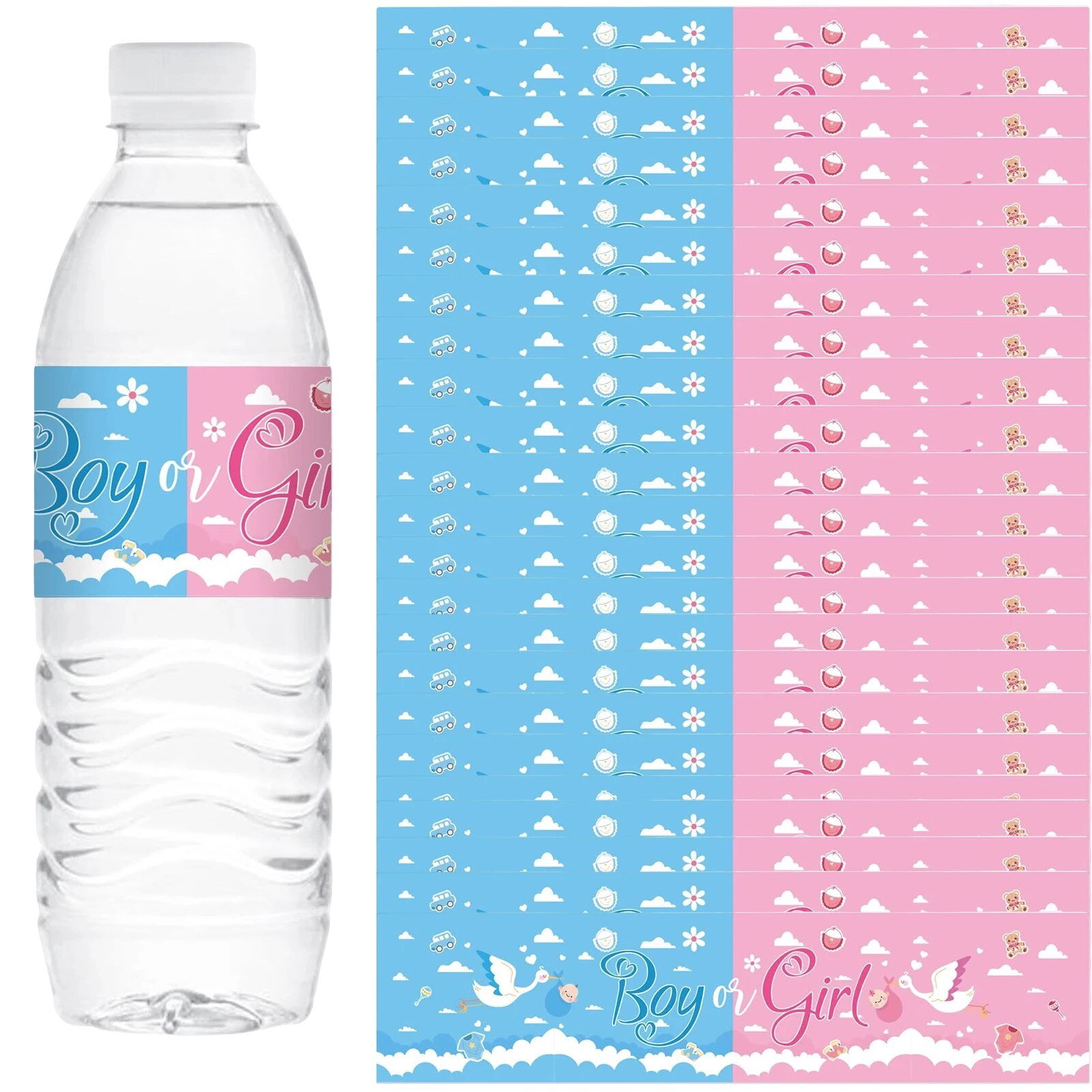 24 Pcs Gender Reveal Water Bottle Stickers, Water Bottle Labels, Baby ...