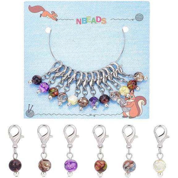24 Pcs Glass Bead Stitch Markers Imitation Snowflake Obsidian Bead Crochet Stitch Marker Charms Removable Lobster Clasp Locking Stitch Marker DIY