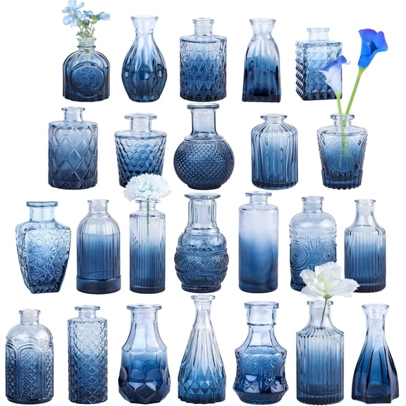 24 Pcs Glass Bud Vase, Small Amber Flower Vases for Centerpieces in Bulk, Mini Vintage Vase for Wedding Decor, and Home Table Décor