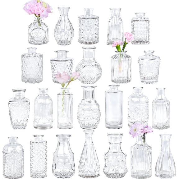 24 Pcs Glass Bud Vase, Small Amber Flower Vases for Centerpieces in Bulk, Mini Vintage Vase for Wedding Decor, and Home Table Décor