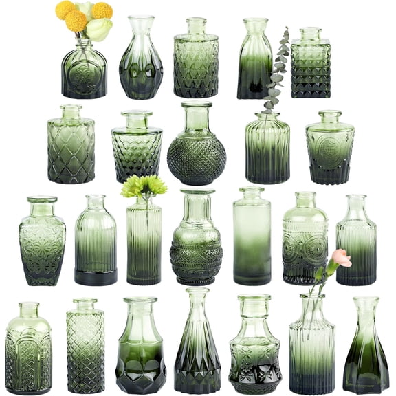 24 Pcs Glass Bud Vase, Small Amber Flower Vases for Centerpieces in Bulk, Mini Vintage Vase for Wedding Decor, and Home Table Décor
